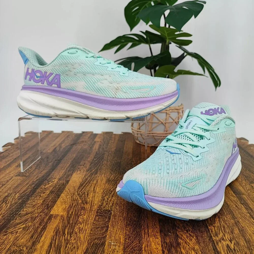 Hoka One One Women's Clifton 9 Blue Mesh Running Shoes Size 9B US